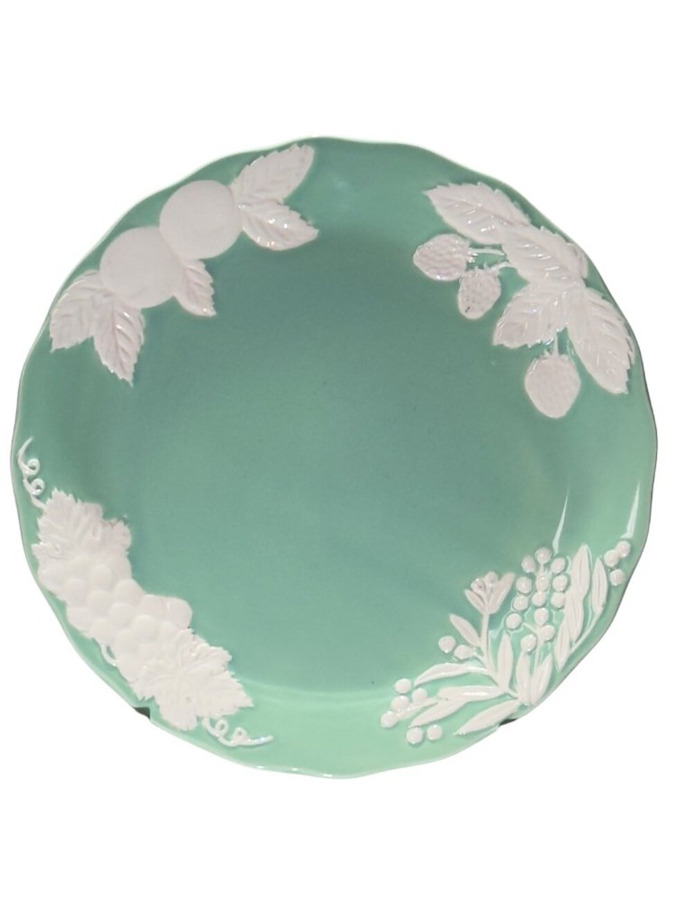 Vintage Greg Matthews Oggetti Ceramic Plate With Embossed Fruit & Leaves Design